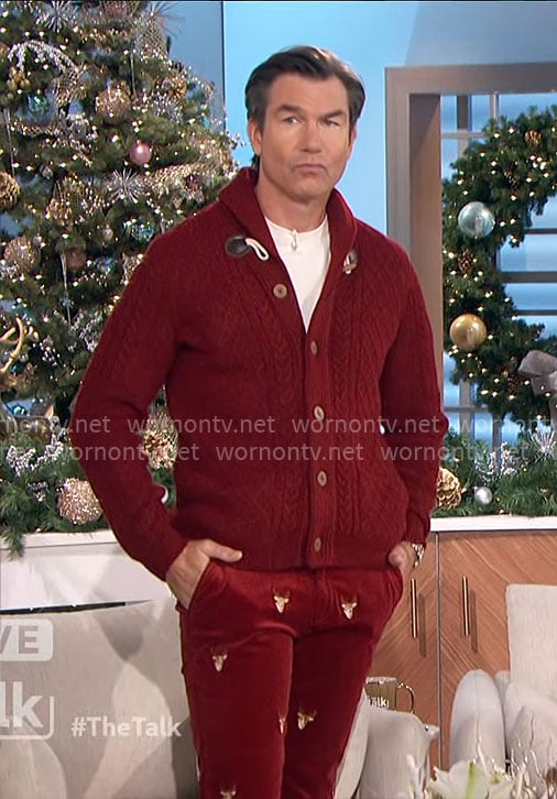 Jerry's reindeer pants and cable knit cardigan on The Talk