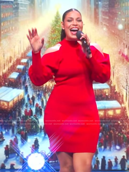 Jordin Sparks's red cold shoulder dress on The View