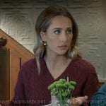 Josslyn’s burgundy cable-knit sweater on General Hospital