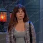 Joy’s grey tee and blue knit cardigan on Days of our Lives