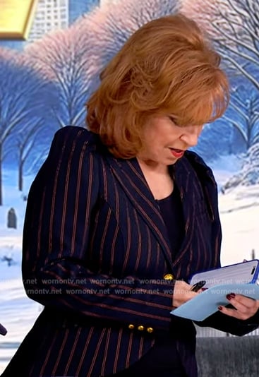 Joy's navy pinstripe puff sleeve blazer on The View