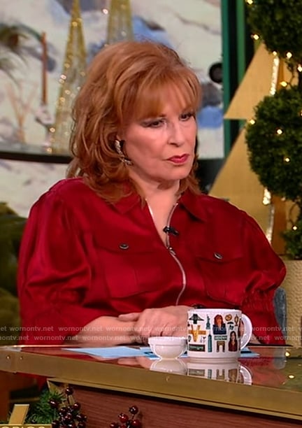 Joy's red satin utility top on The View