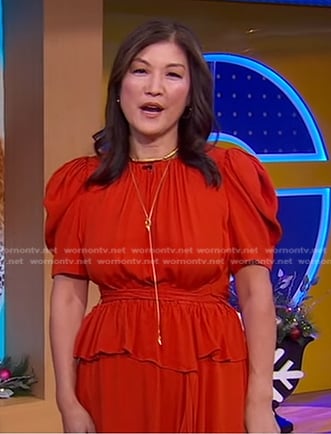 Juju’s red puff sleeve dress on Good Morning America