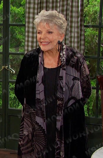 Julie's black and grey print velvet jacket on Days of our Lives