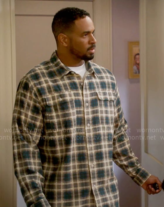 Junior's plaid button down shirt on Poppas House