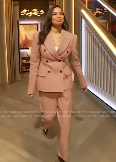 Jurnee Smollett’s pink double breasted blazer on The Drew Barrymore Show