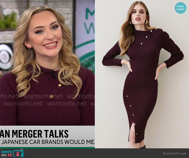 Karen Millen Viscose Blend Rib Envelope Neck Knit Midi Dress worn by Kelly O'Grady on CBS Mornings