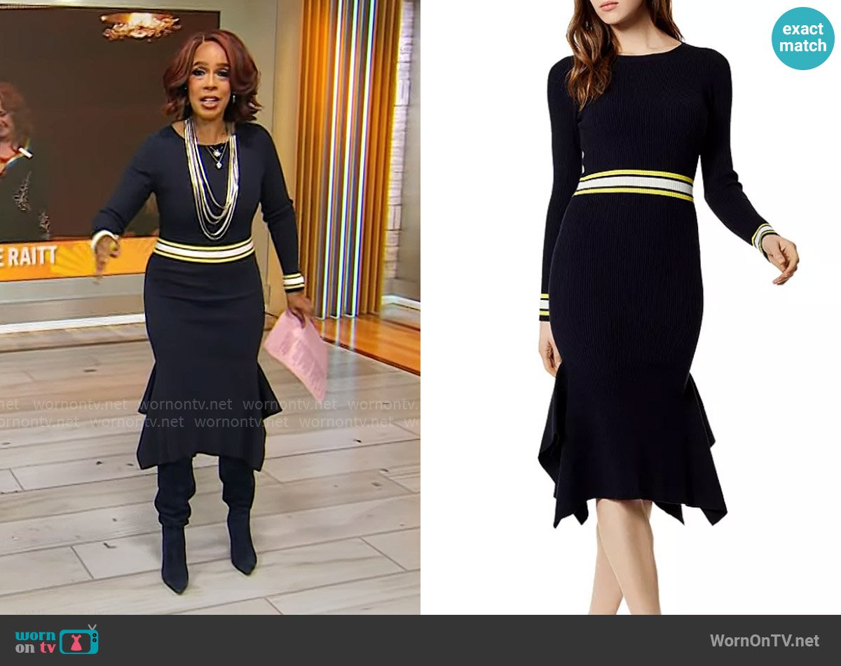 Karen Millen Handkerchief-hem Rib-knit Dress worn by Gayle King on CBS Mornings