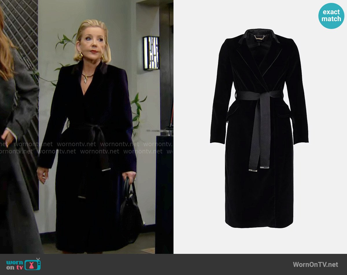 Karen Millen Italian Velvet Intank Topment Notch Neck Coat worn by Nikki Reed Newman (Melody Thomas-Scott) on The Young and the Restless