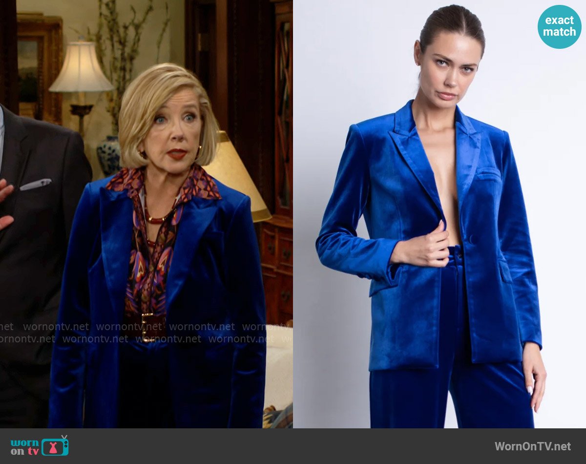 Karina Grimaldi Lola Velvet Blazer worn by Nikki Reed Newman (Melody Thomas-Scott) on The Young and the Restless