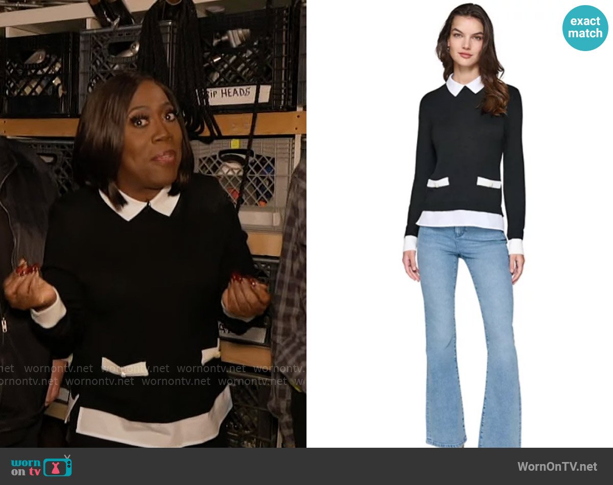 Karl Lagerfeld Paris Layered-Look Sweater in Black worn by Sheryl Underwood on The Talk