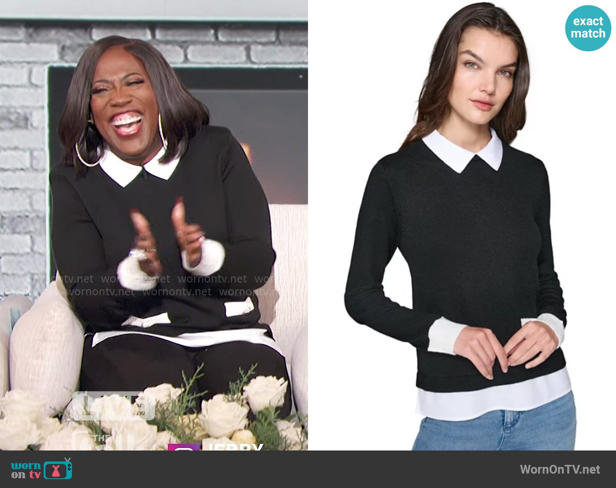 Karl Lagerfeld Paris Layered-Look Shirt-Collar Sweater worn by Sheryl Underwood on The Talk