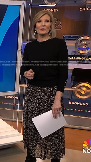 Kate’s black button cuff sweater and print skirt on NBC News Daily