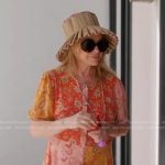 Kathy’s floral patchwork dress and straw hat on The Real Housewives of Beverly Hills