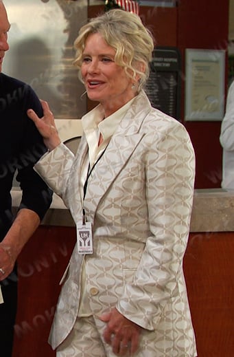 Kayla’s metallic blazer and pants on Days of our Lives