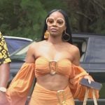 Keiarna’s orange ring detail top and skirt on The Real Housewives of Potomac