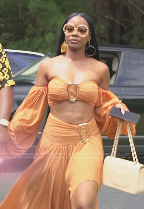 Keiarna's orange ring detail top and skirt on The Real Housewives of Potomac