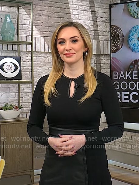 Kelly O'Grady's black dress with leather details on CBS Mornings