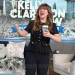 Kelly's black metallic tweed jumpsuit on The Kelly Clarkson Show