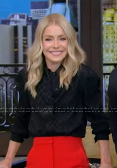 Kelly's black satin blouse on Live with Kelly and Mark