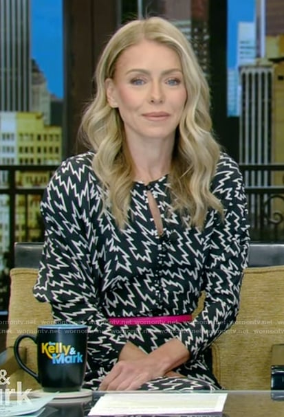 Kelly's black printed dress on Live with Kelly and Ryan