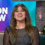 Kelly’s black ribbed sheer top on The Kelly Clarkson Show