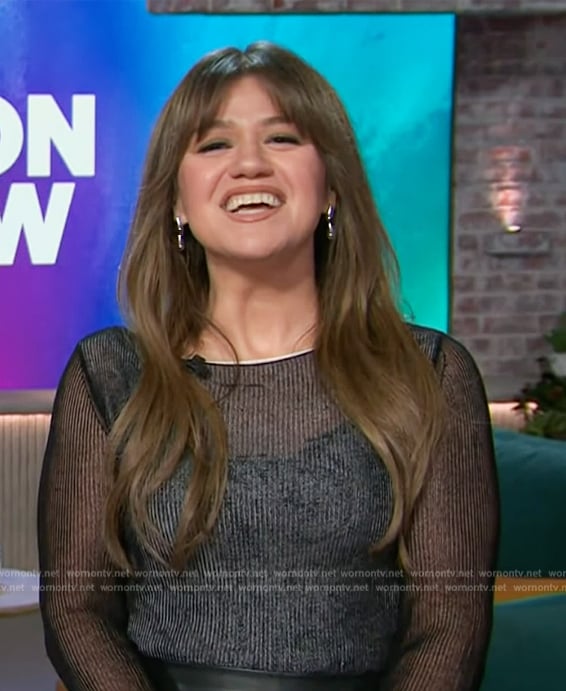 Kelly’s black ribbed sheer top on The Kelly Clarkson Show