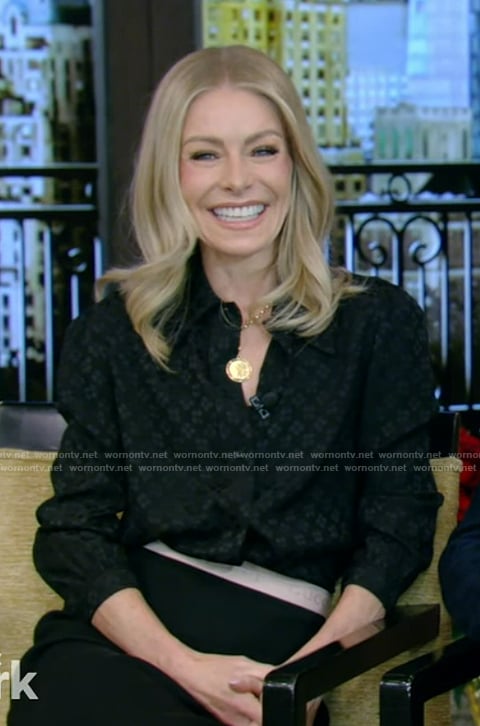 Kelly's black satin blouse on Live with Kelly and Mark