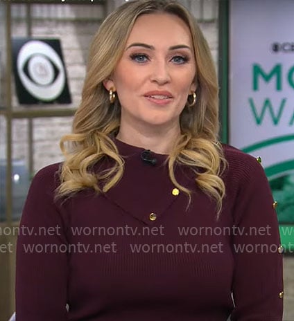 Kelly O'Grady's purple knit dress with buttons on CBS Mornings