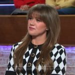 Kelly’s geometric print top and skirt on The Kelly Clarkson Show