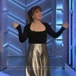 Kelly’s gold jacquard metallic skirt on The Kelly Clarkson Show