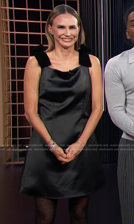 Keltie's black satin bow strap mini dress on E! News