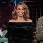 Keltie’s black velvet off shoulder dress on E! News