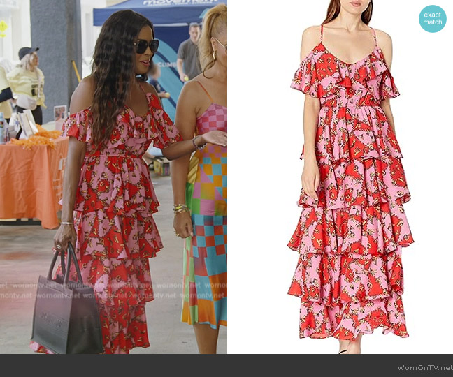 Kendall + Kylie Tiered Ruffle V Neck Dress worn by Stacey Rusch on The Real Housewives of Potomac