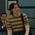 Kira’s olive green striped top on Matlock