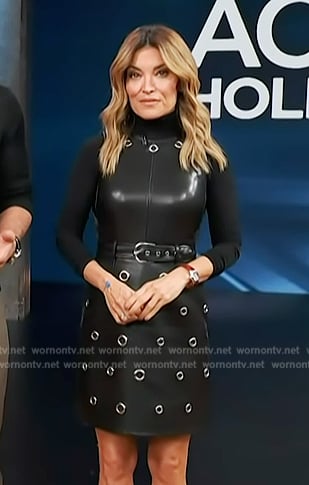 Kit's black leather grommet detail mini dress on Access Hollywood