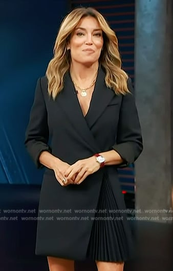 Kit’s navy pleated blazer dress on Access Hollywood