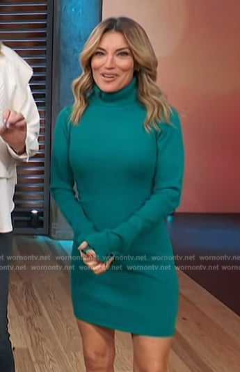 Kit's teal turtneleck mini dress on Access Hollywood