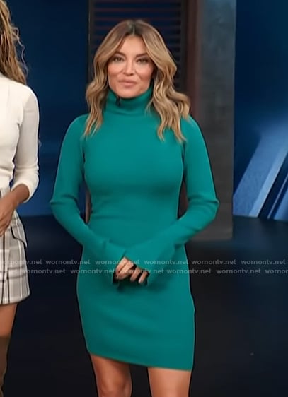 Kit's teal turtneleck mini dress on Access Hollywood