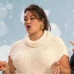 Kristina Zias’s white knit belted dress on The Drew Barrymore Show