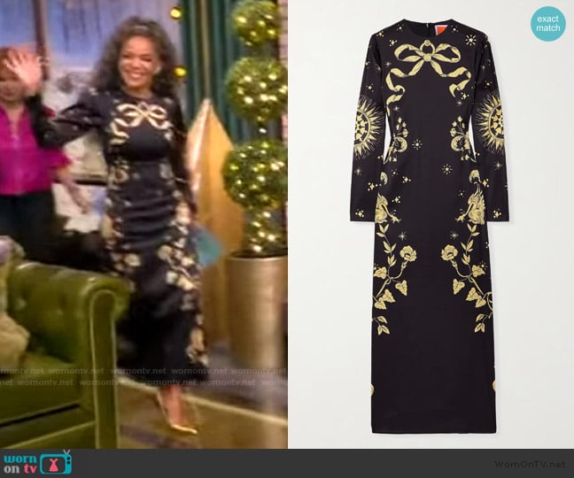 LA DoubleJ Printed satin maxi dress worn by Sunny Hostin on The View