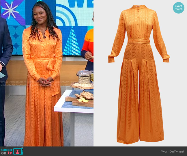 LACE The Label Pleated Wide-Leg Jacquard Jumpsuit worn by Janai Norman on Good Morning America