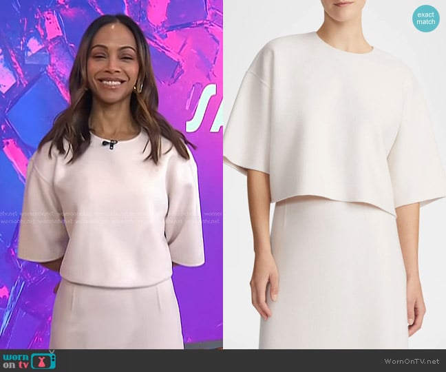 Lafayette 148 New York Boxy Cropped Wool-Cashmere Blouse worn by Zoe Saldana on Today