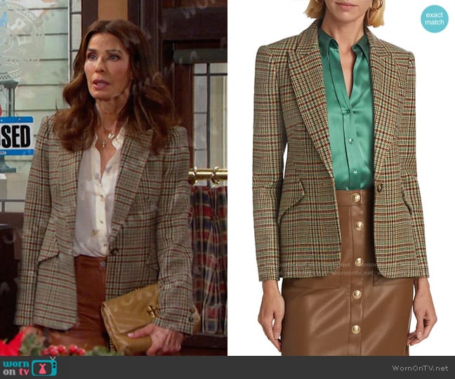 L'Agence Chamberlain Houndstooth Wool-Blend Blazer worn by Hope Williams (Kristian Alfonso) on Days of our Lives