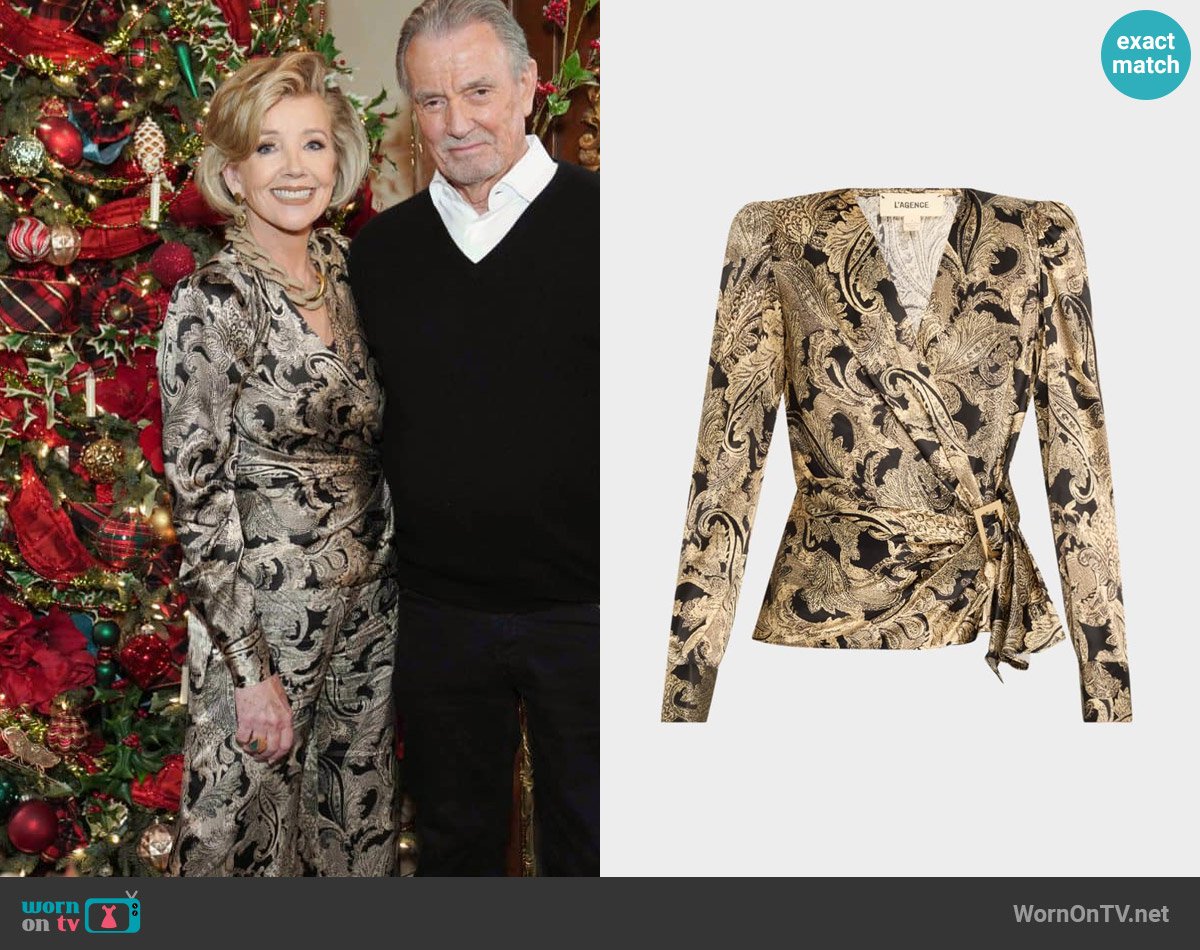 L'Agence Bensen Wrap Blouse worn by Nikki Reed Newman (Melody Thomas-Scott) on The Young and the Restless