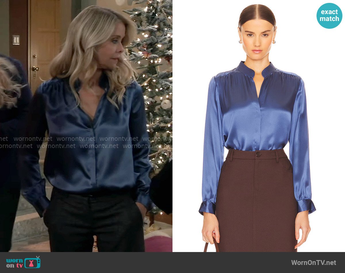 L'Agence Bianca Blouse in Blue Horizon worn by Felicia Scorpio (Kristina Wagner) on General Hospital