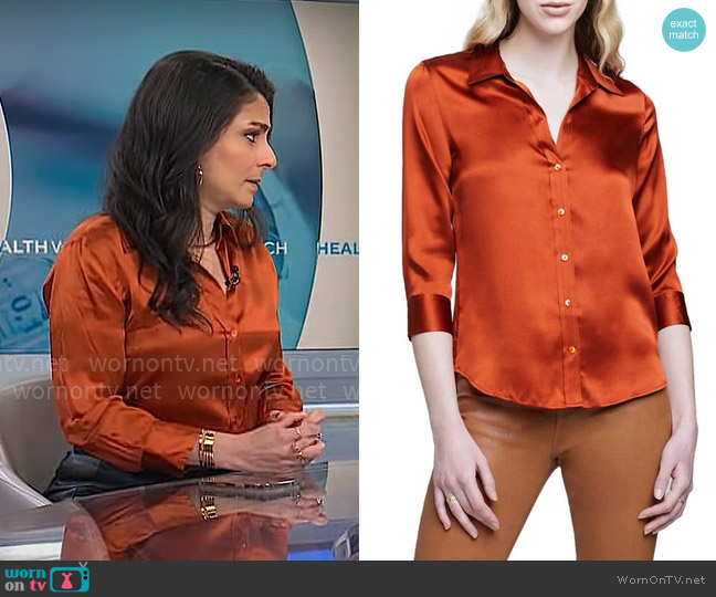 L'Agence Dani Shirt in Clay worn by Dr. Celine Gounder on CBS Mornings