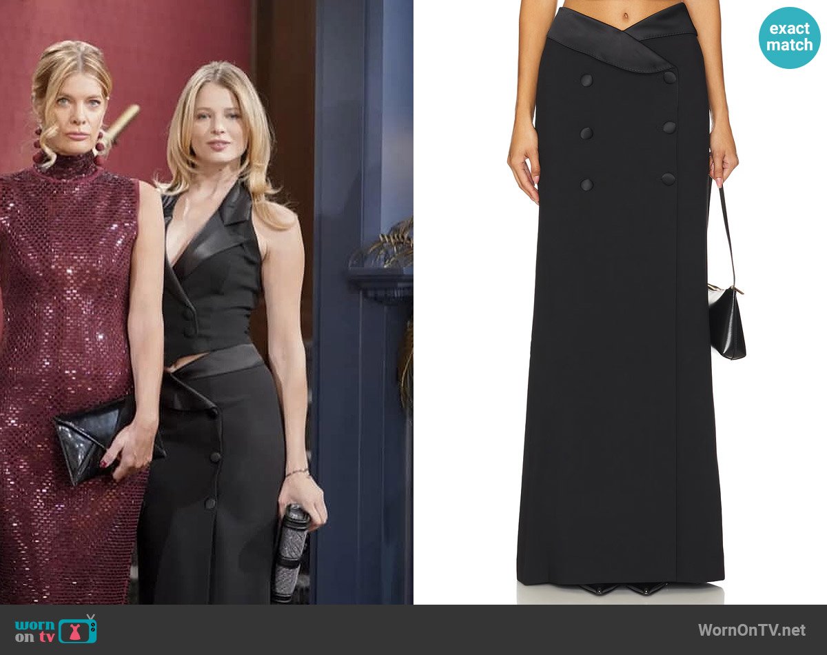 L'Agence Diara Tuxedo Maxi Skirt worn by Summer Newman (Allison Lanier) on The Young and the Restless