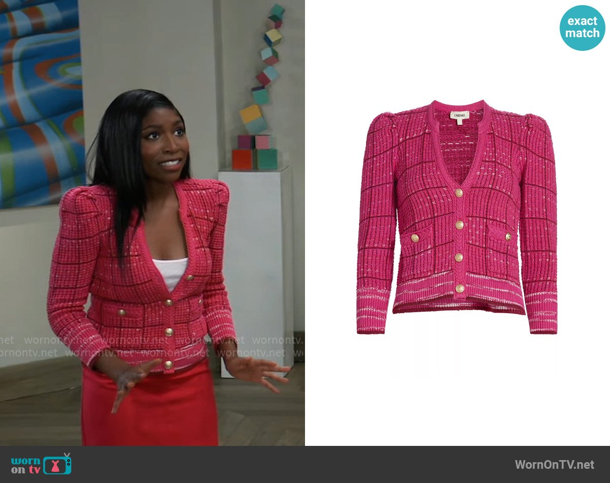 L'Agence Jenni Cardigan in Pink worn by Trina Robinson (Tabyana Ali) on General Hospital