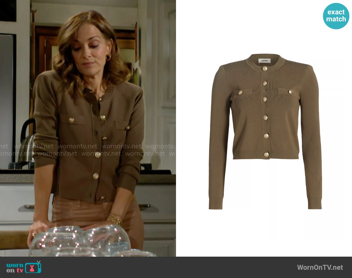 L'Agence Toulouse Cardigan in Pine Gold worn by Taylor Hayes (Rebecca Budig) on The Bold and the Beautiful